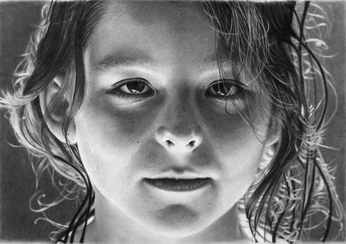 Pencil portrait of an uplit girl