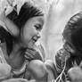 Pencil portrait of two young Vietnamese girls