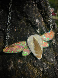 REAL Cicada Wing Necklace w/ Leather Leaf Fern - 2