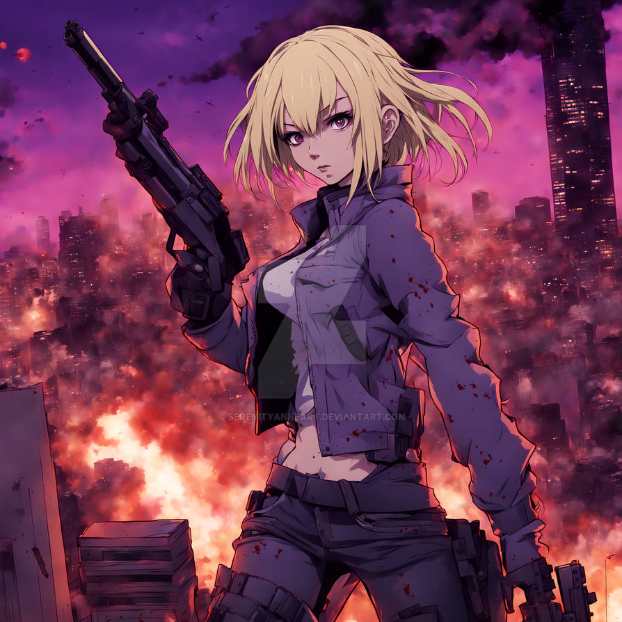 Blonde And Purple Haired Anime Girl Illuminated By