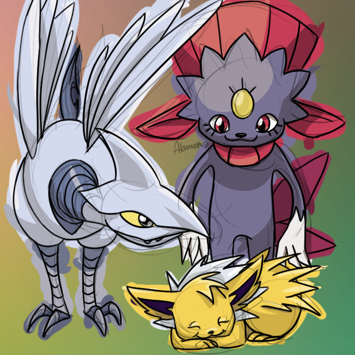 Jolteon, Weavile, and Skarmory