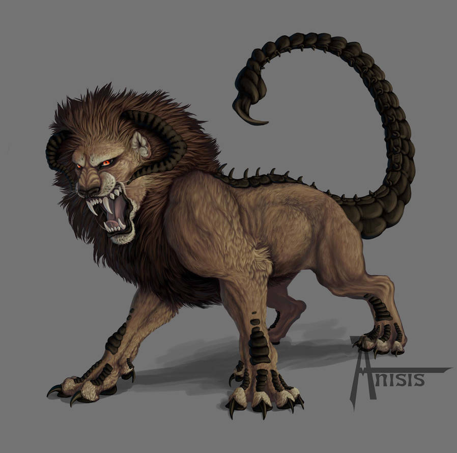 Существо с головой льва и хвостом скорпиона. Скорпион Лев Мантикора. Мантикора мифическое существо. Химера и Мантикора.