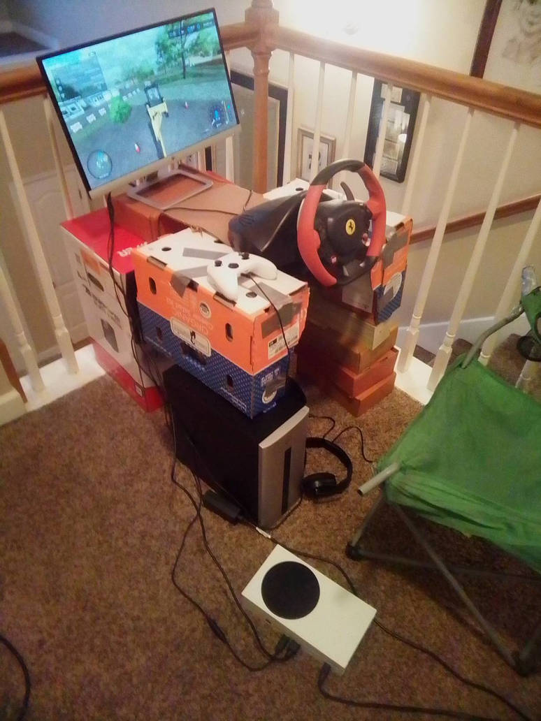 This is my janky ass sim racing setup. by BeamNGPhotographer on DeviantArt