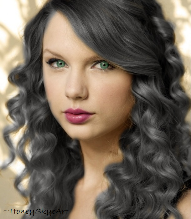 Taylor Swift with black hair, green eyes by HoneySkyeArt on DeviantArt