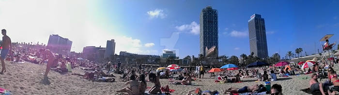 Sunny Barcelona beach panoramic