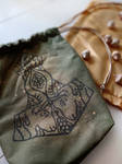 Hand Printed Mjollnir Pouch and Acorn Rune Set by ImogenSmid