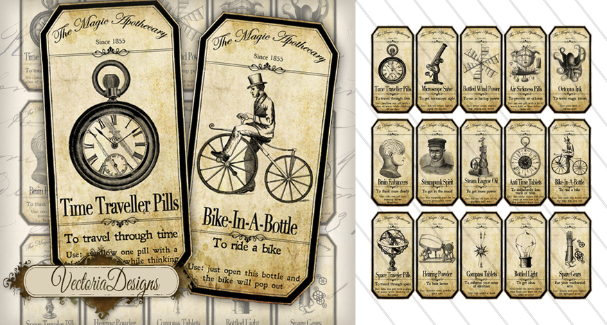 Printable Steampunk Apothecary Labels by VectoriaDesigns on ...