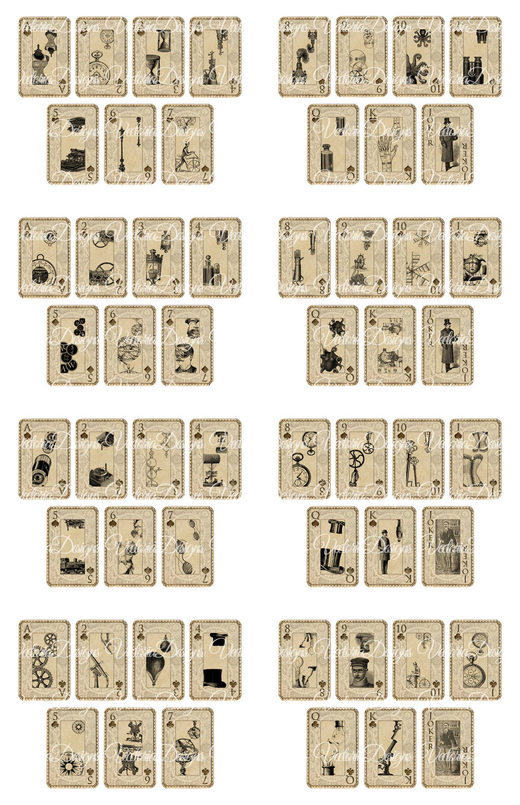 Printable Steampunk Playing Cards by VectoriaDesigns