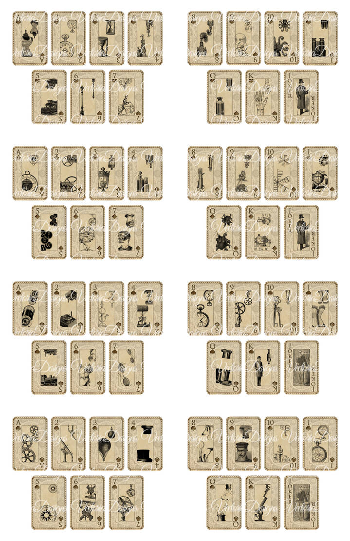 Printable Steampunk Playing Cards by VectoriaDesigns
