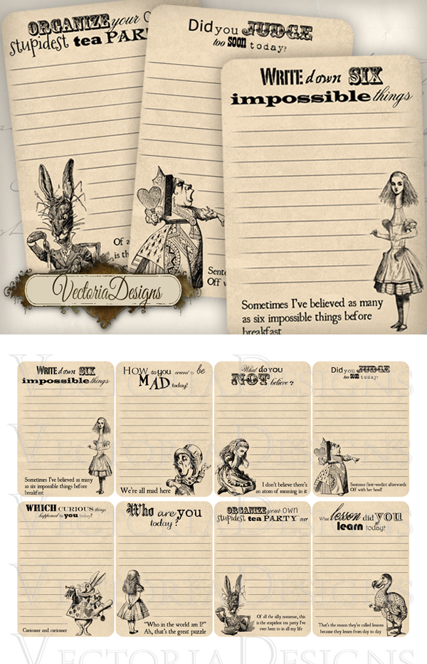 Printable Alice in Wonderland Journaling Cards by VectoriaDesigns on DeviantArt printable-alice-in-wonderland-journaling-cards-by-vectoriadesigns-on-deviantart
