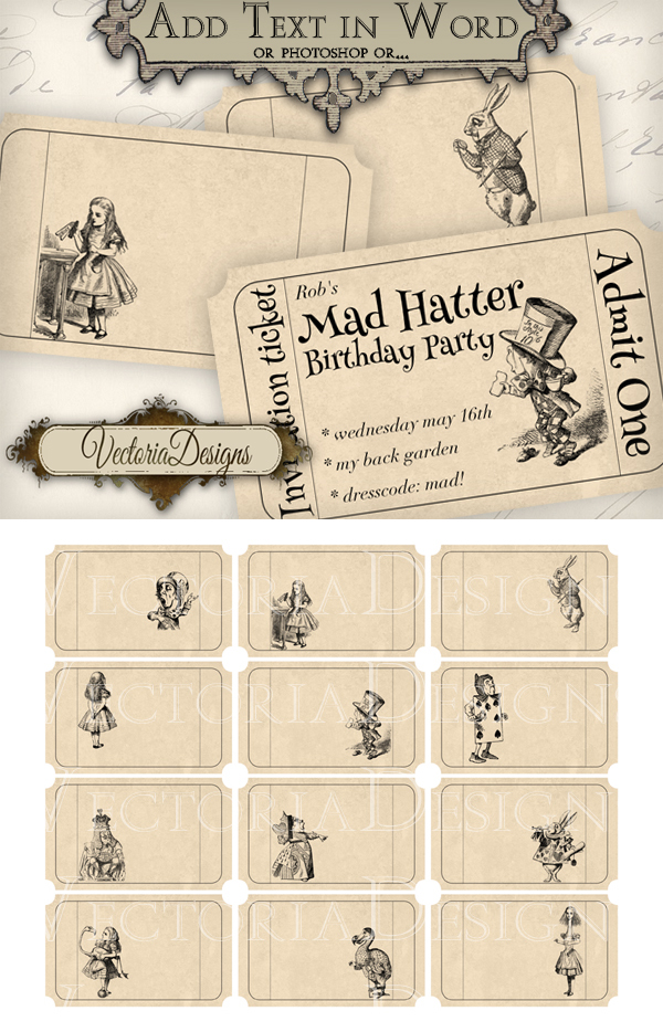 Printable editable Alice in Wonderland Tickets