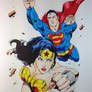 WonderWoman Superman  flying colored