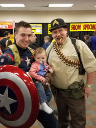 Captian America, baby cap, and Dum Dum Dugan