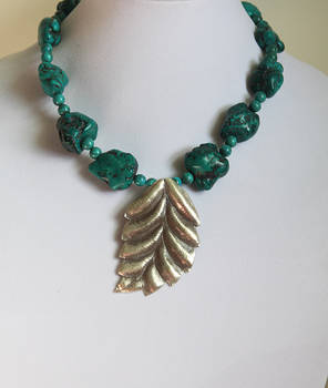 Thai Silver Turquoise Leaf Necklace