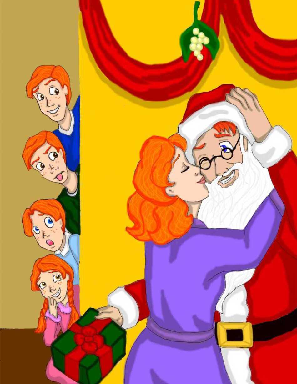 Mommy kissing Santa Claus