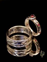 Sun and River Wedding Rings