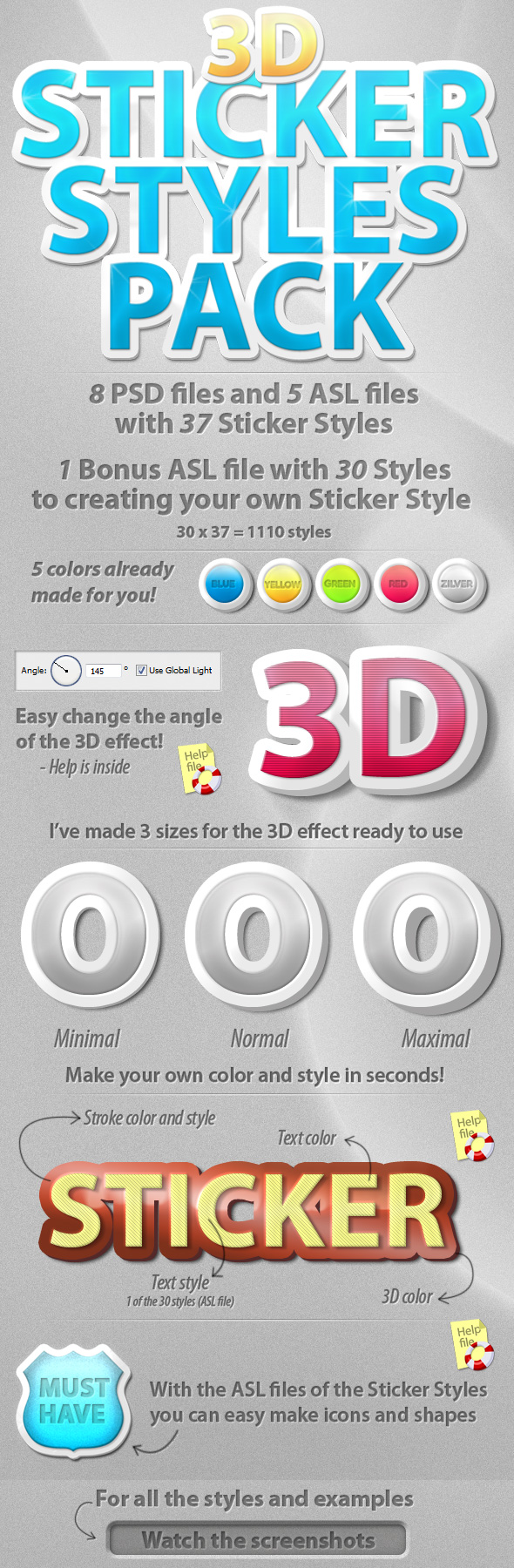 3 Sticker Designs 3D Sticker Styles by designercow on DeviantArt