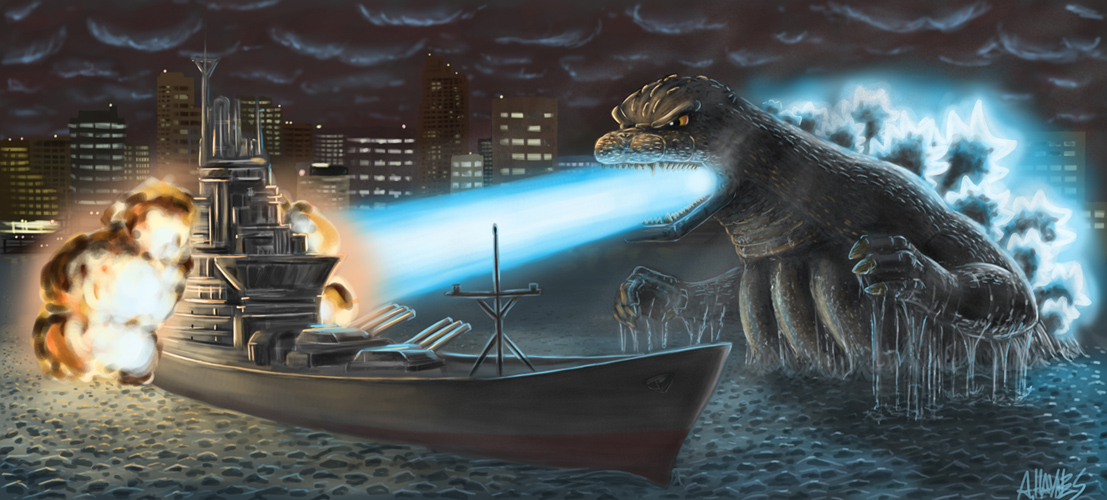 Godzilla battle at sea