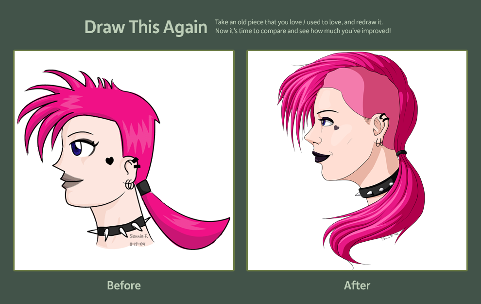 Pink-Haired Girl: Before and After