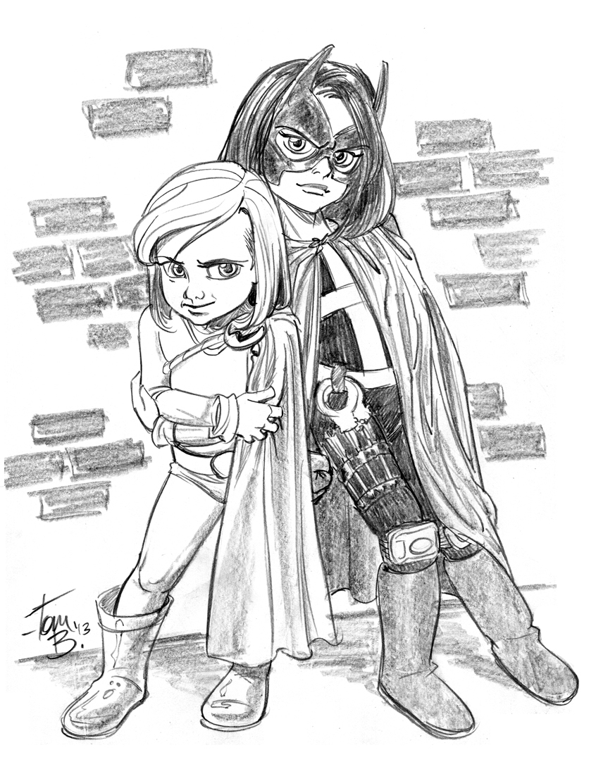 Kids play Powerwoman and Huntress