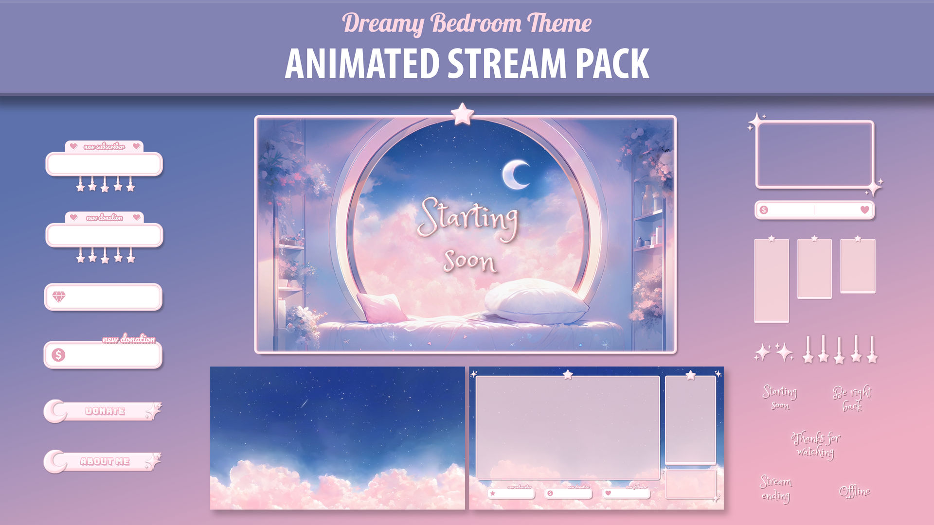 Pink Stream Overlay Pack for Twitch - Dreamy Room by streamdecoria on ...