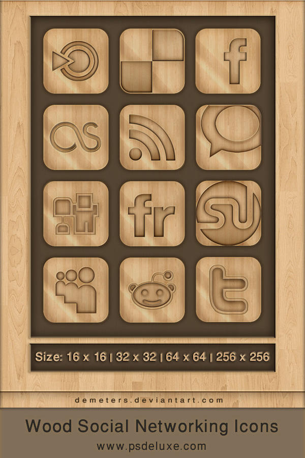 Wooden Social Networking Icons