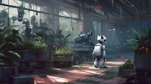 Garden Cat and robot.