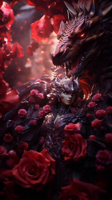 Fairy, dragon and roses.