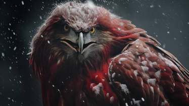 Red predator. Snow.