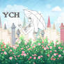 open ych walk with an umbrella among the roses