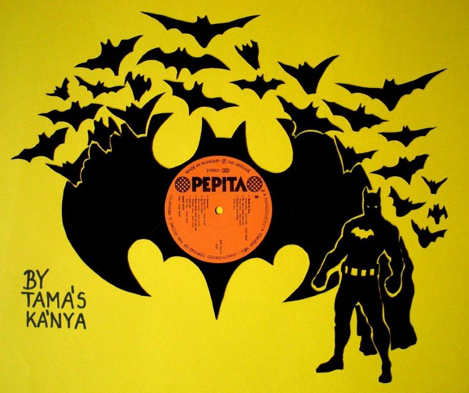 batman silhouette vinyl records art by tamas kanya