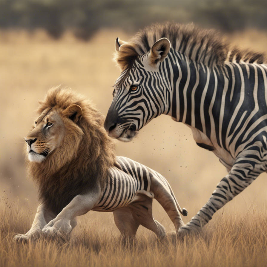 realistic lion attack a zebra on the savanna 6K HD