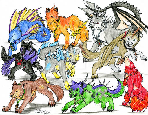 Collage of my elemental wolves