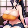 Akeno Himejima Sitting on Bed