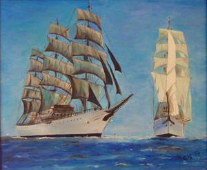 Tall Ships in Oil by CarolynYM