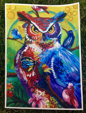 Rainbow Owl by SheepiAnna