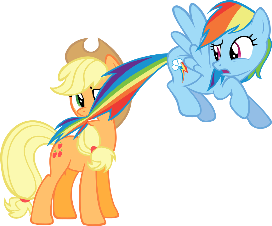 Applejack chewing on Dashie's tail vector