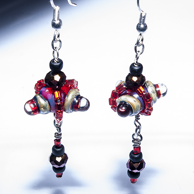 Glass Lampwork Earrings Queen of Hearts