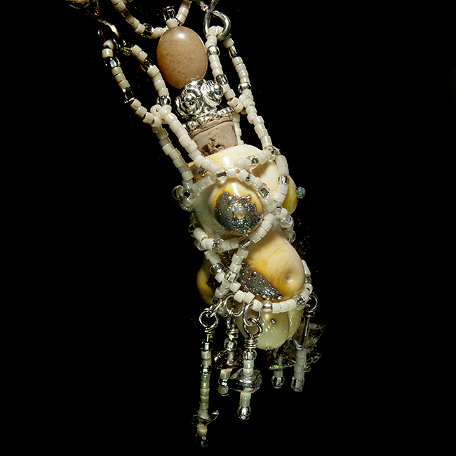 Goddess Bottle in Sandalwood and Silver Beaded