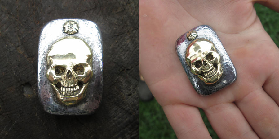 Skull inlaid into steel