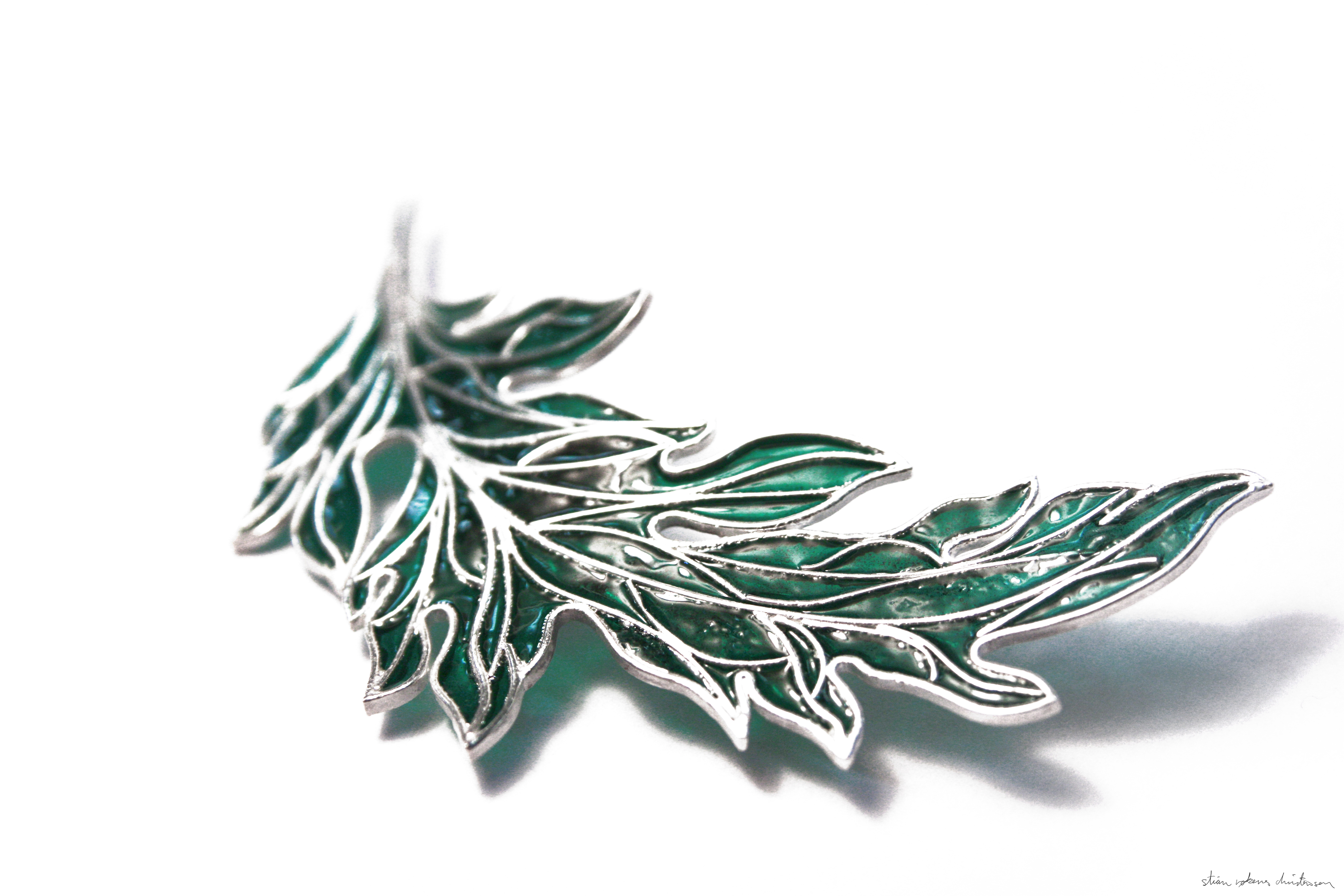 Enameled Acanthus Leaf Brooch