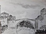 Mostar old bridge charcoal by NemanjaVeselinovic