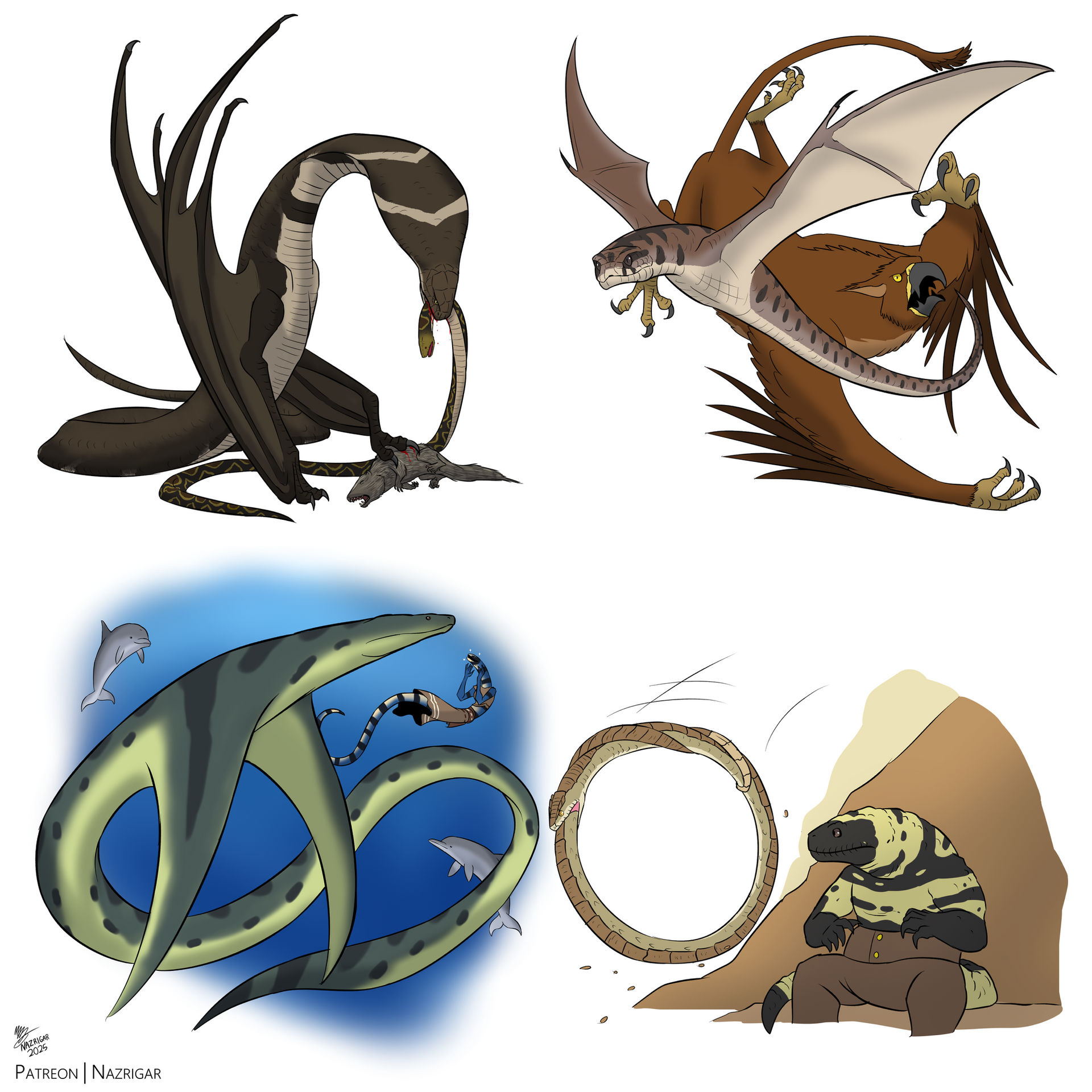 Snake Fable Beast Fables - Amphipteres and a Hoop Snake by NazRigar on DeviantArt