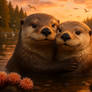Snuggling otters