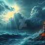 Lighthouse at stormy sea seems like home.
