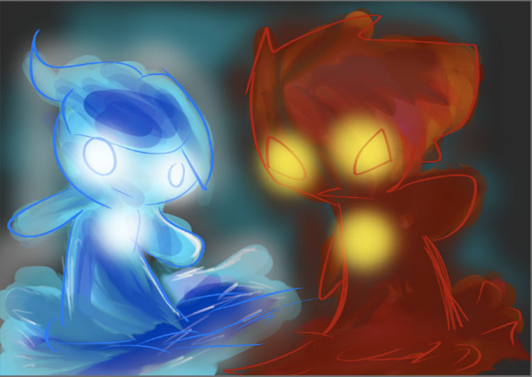 Fogo e Agua by Jade583 on DeviantArt Fireboy and watergirl, Super powers art, Wolf painting