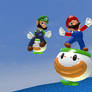 Retrasado Mario y Retrasado Luigi volando