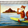 Scotty Squirrel surfing to the island