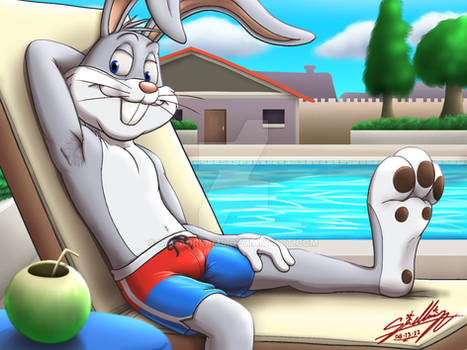 Bugs Bunny relaxed in the poolside!