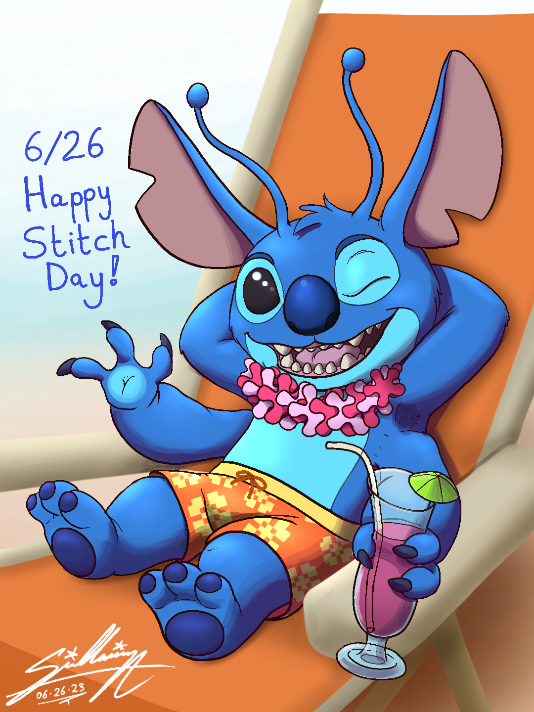 Deviantart Stitched Stitch lounging! (Stitch Day '23) by SAGADreams on DeviantArt